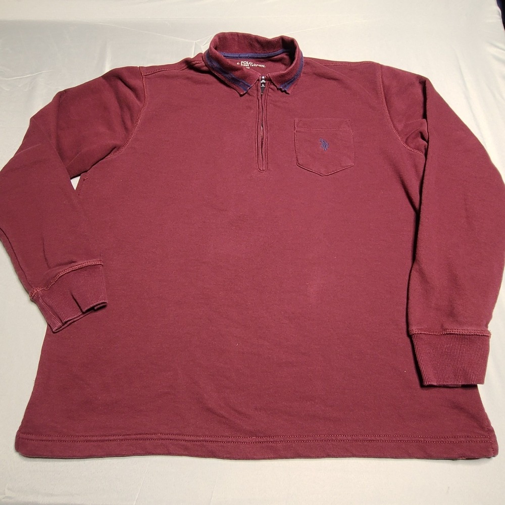 Us Polo Assn Mens Sweater XL Burgandy Quarterzip Long Sleeve Heavyweight
